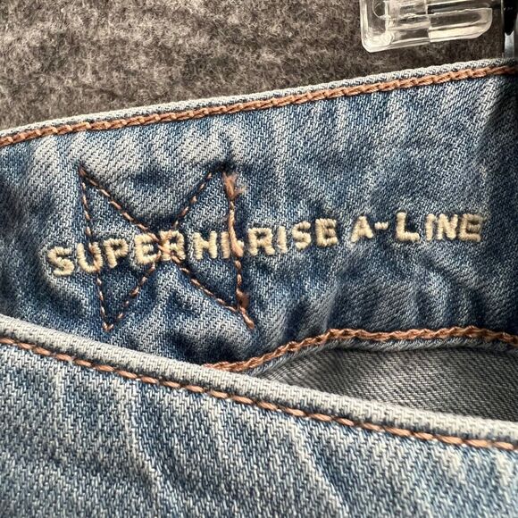 American Eagle Jean Skirt Womens 4 Blue Denim Super High Rise A-Line Button NEW - Picture 13 of 16